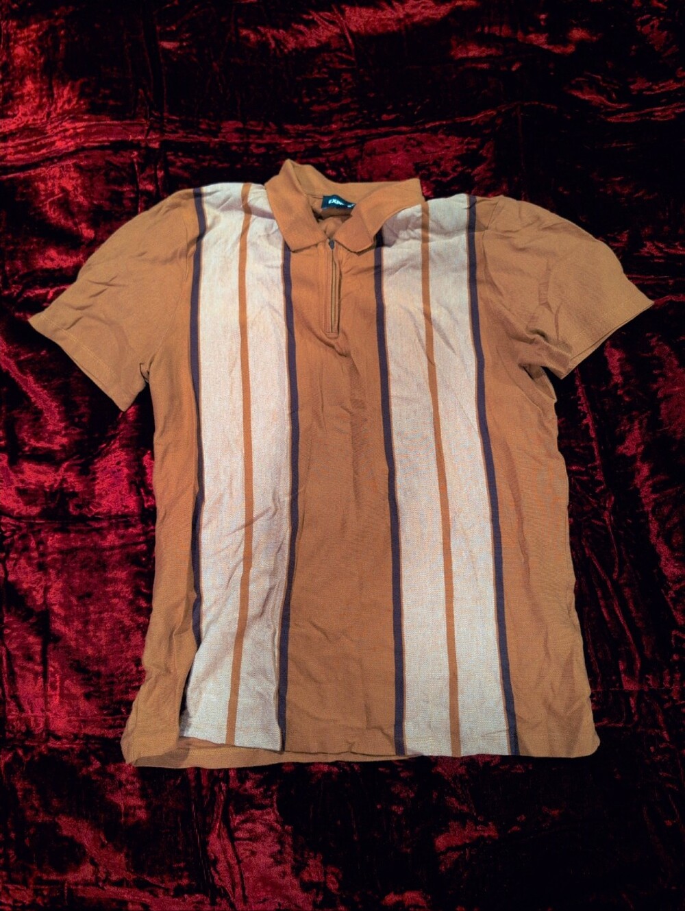 Express Brown Retro Quarter Zip Polo Men's M 60s 70s Mod Bowling Shirt - Picture 1 of 4